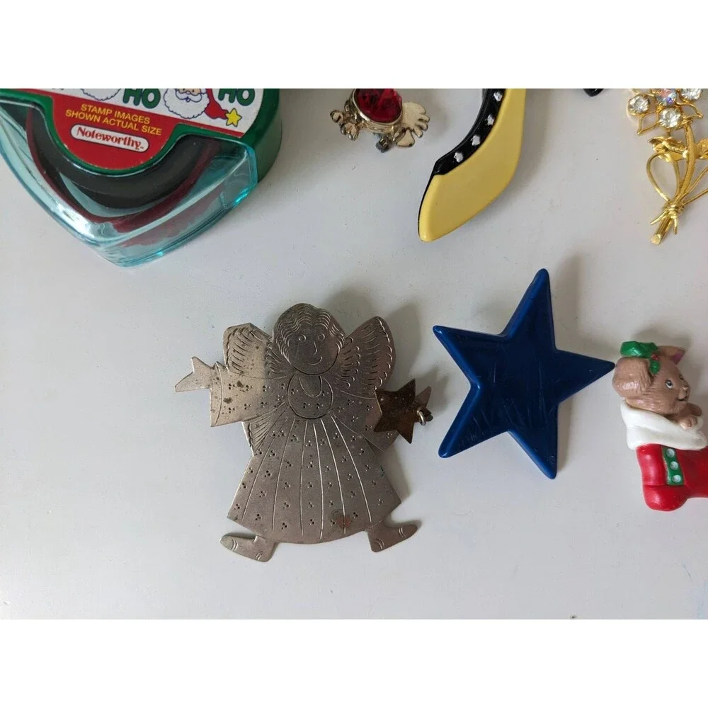 Vintage 27 Christmas Brooch Santa Bear Gingerbread Angel, Boyd's #26067 Bearwear